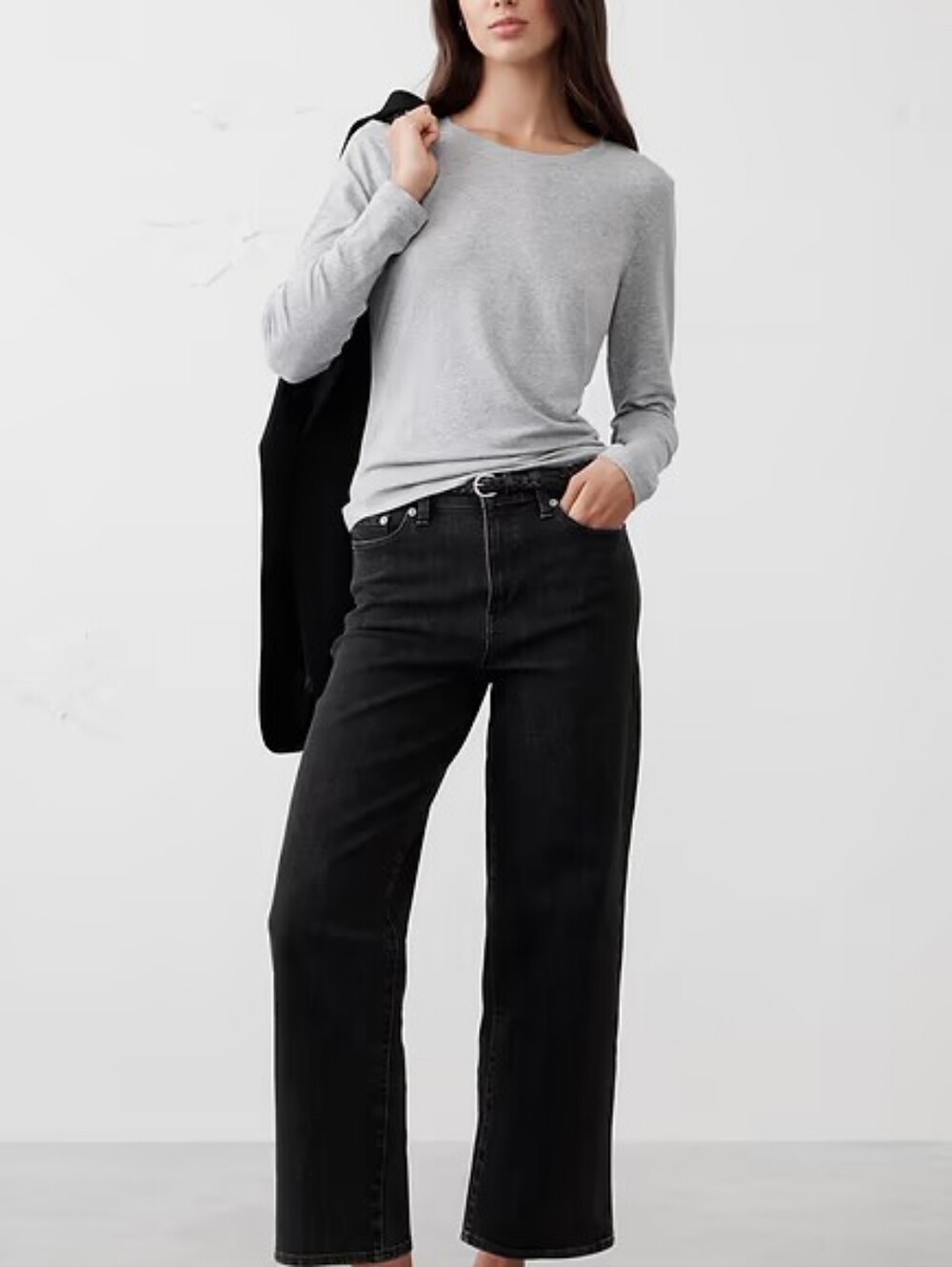 Banana Republic Timeless Light Heather Gray Long-Sleeve Crew Tee S NWT